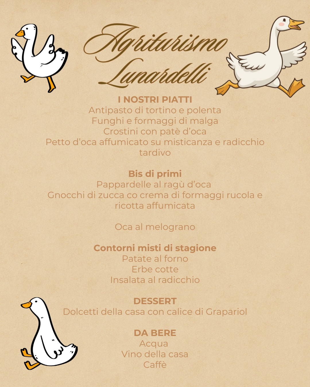 Pappardelle al ragù d’oca e gnocchi di zucca nel nostro menù dell’Oca!